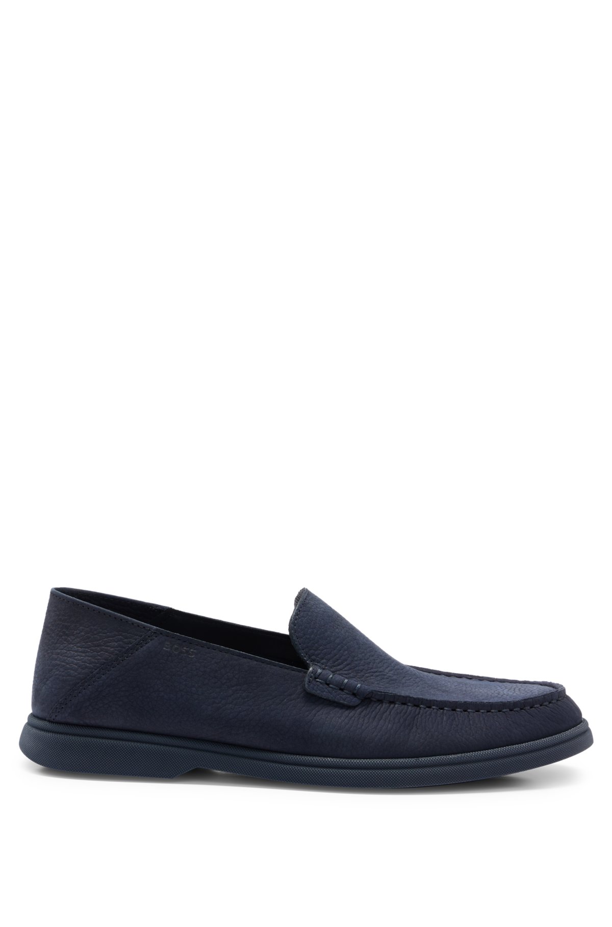 BOSS - Nubuck moccasins with embossed logo and apron toe