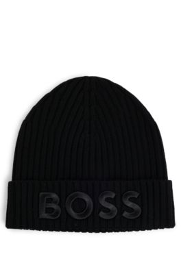 Gorro de punto de canal&eacute; de lana virgen con logo bordado, Negro