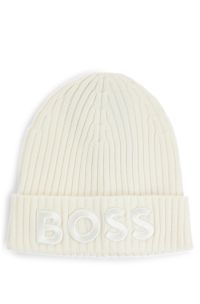 BOSS - Logo-embroidered rib-knit beanie hat in virgin wool