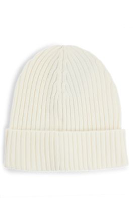 Bonnet en laine vierge avec logo brod&eacute;, Blanc