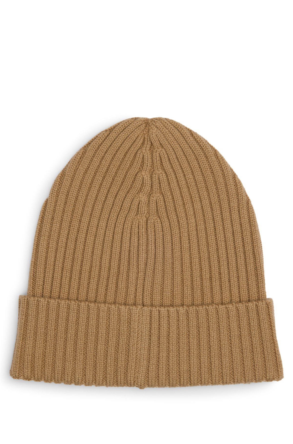 beanie BOSS hat - Logo-embroidered virgin wool rib-knit in