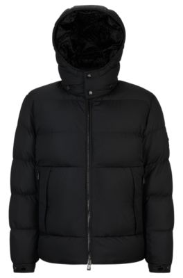 Hugo Boss Hooded Jacket In Padded Water-repellent Fabric In Black