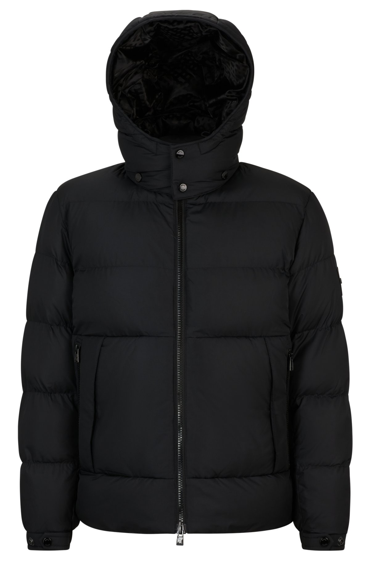 Hooded jacket in padded water-repellent fabric, Black