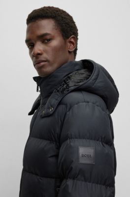 BOSS - Hooded jacket in padded water-repellent fabric - Black