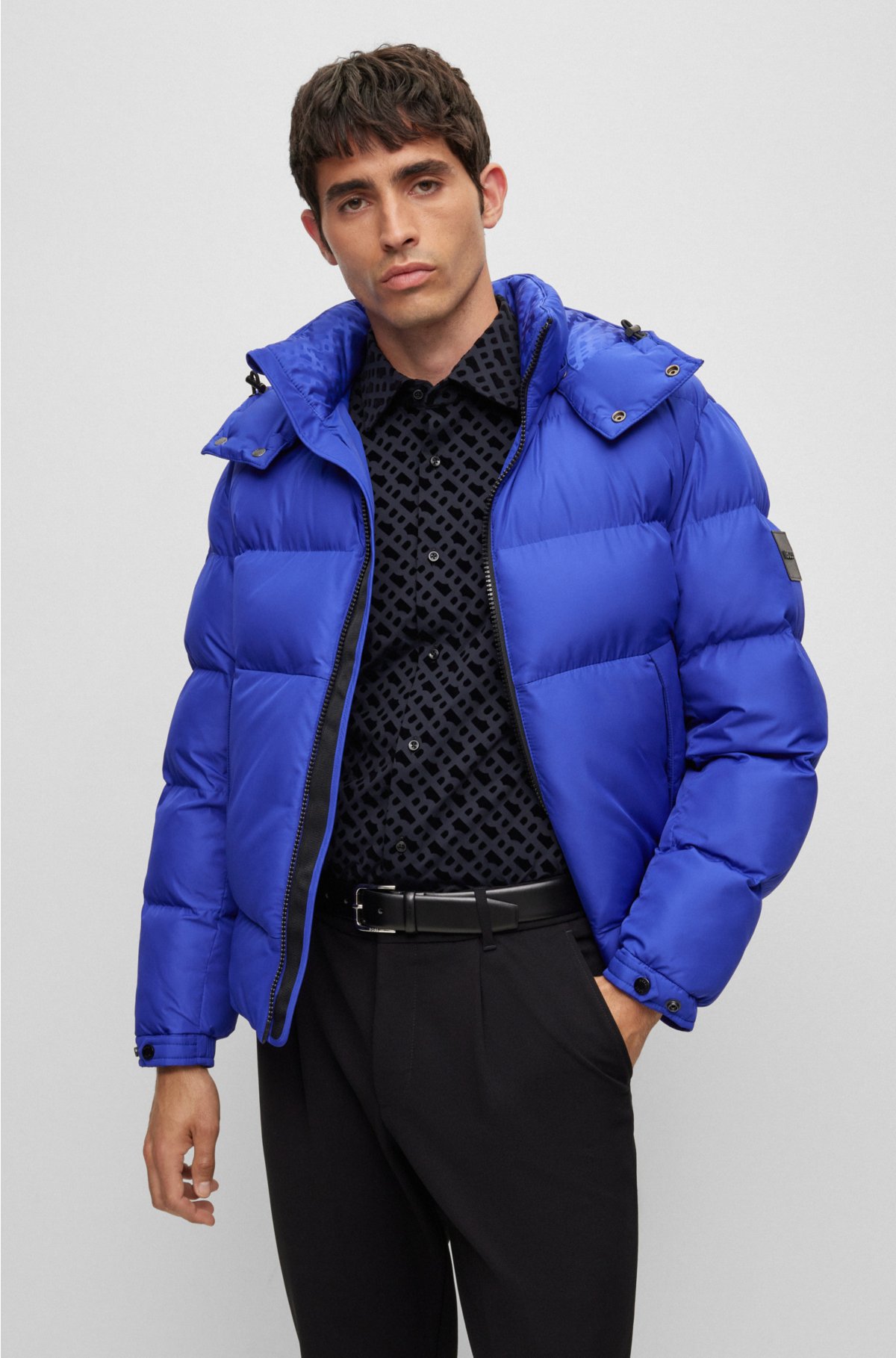BOSS - Hooded puffer jacket in crinkle fabric with signature lining
