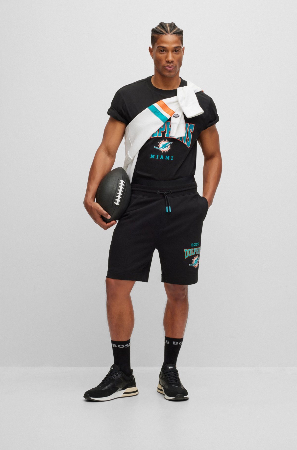 BOSS x NFL cotton-terry shorts with collaborative branding, Dolphins