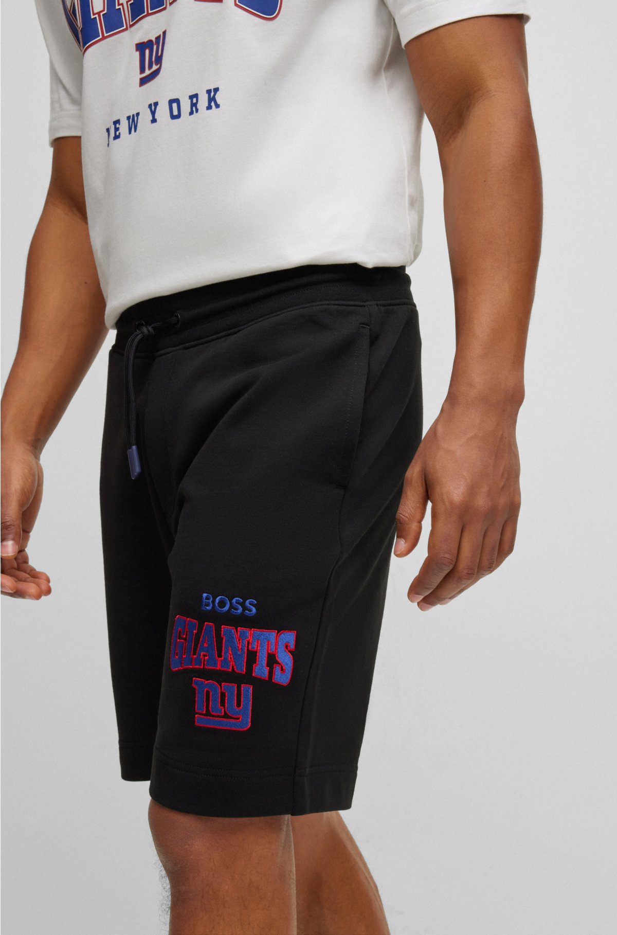 BOSS x NFL cotton-terry shorts with collaborative branding, Giants