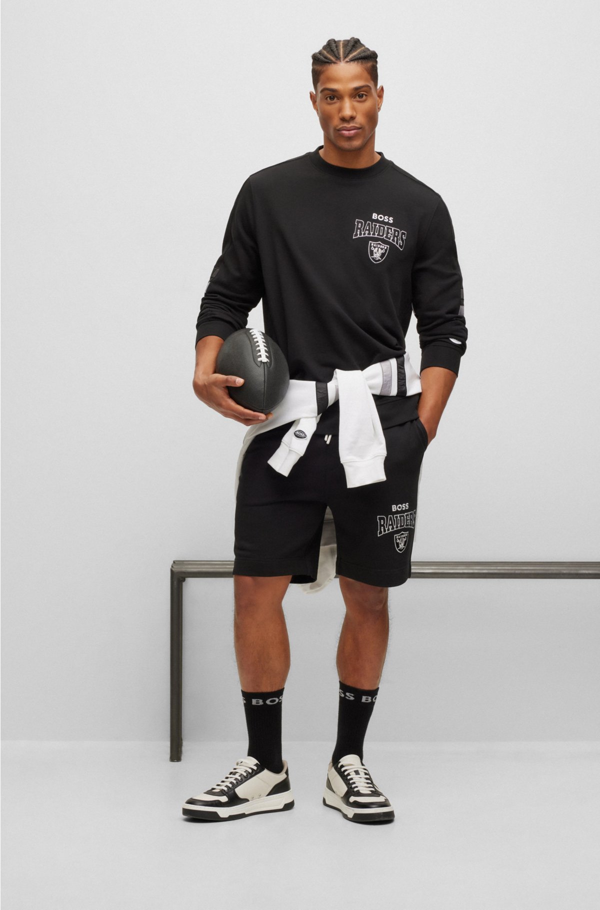 BOSS x NFL cotton-terry shorts with collaborative branding, Raiders