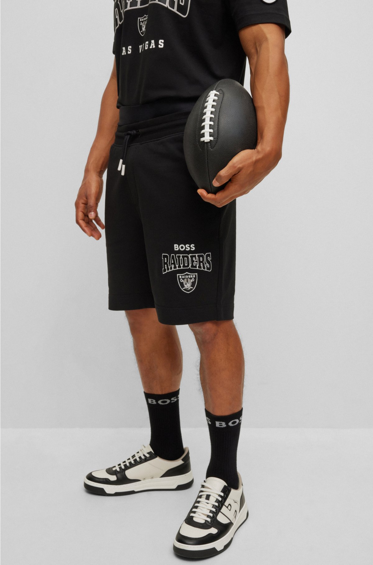 BOSS x NFL cotton-terry shorts with collaborative branding, Raiders