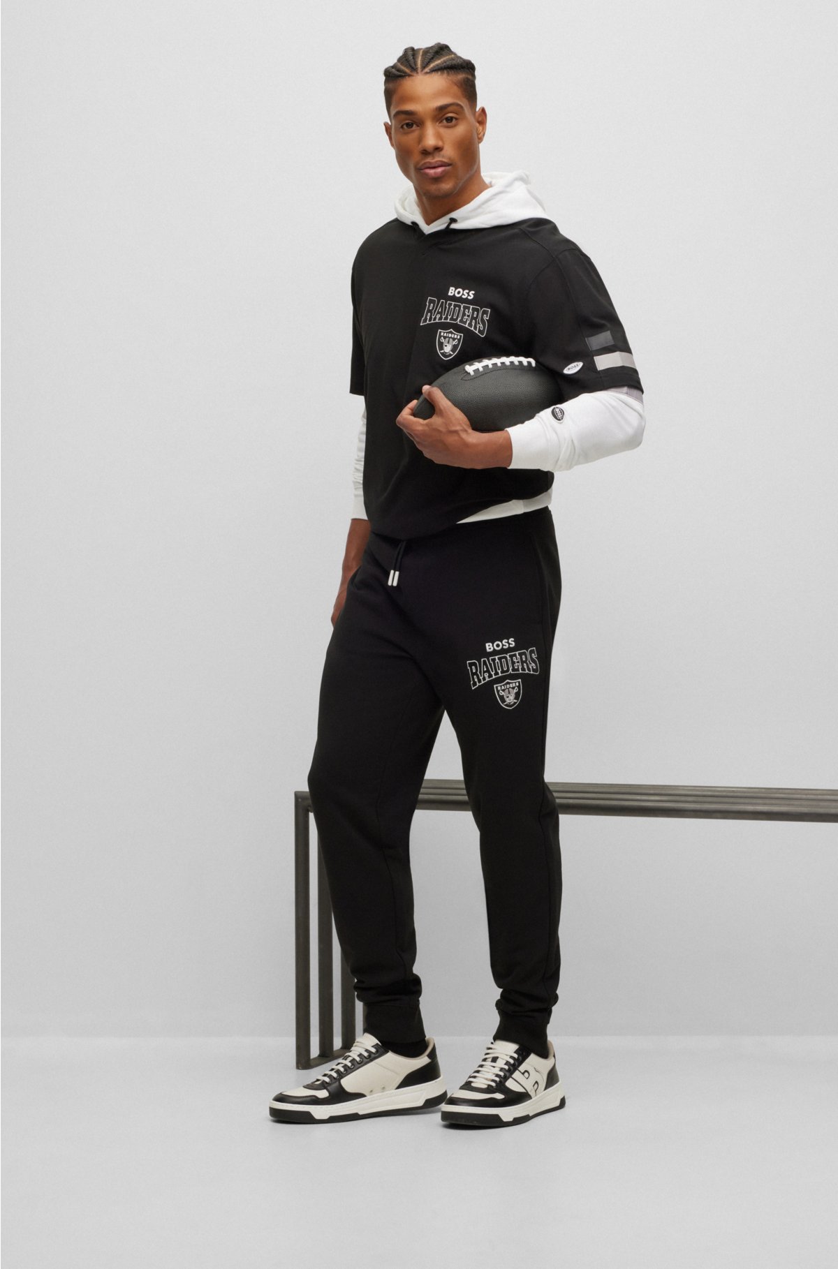 BOSS x NFL cotton-terry tracksuit bottoms with collaborative branding, Raiders