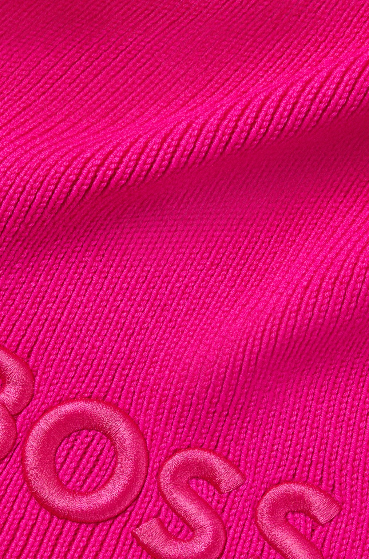 Ribbed scarf in virgin wool with tonal embroidered logo, Pink