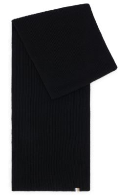 Hugo Boss Ribbed Scarf With Signature-stripe Flag In Black