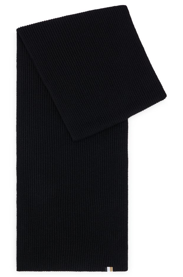 Ribbed scarf with signature-stripe flag, Black