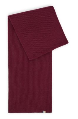 Hugo Boss Ribbed Scarf With Signature-stripe Flag In Burgundy