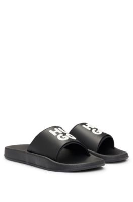 【関税込み】Hugo ブラック Logo-Branded スライド HUGO - Slides with logo-branded straps - Black