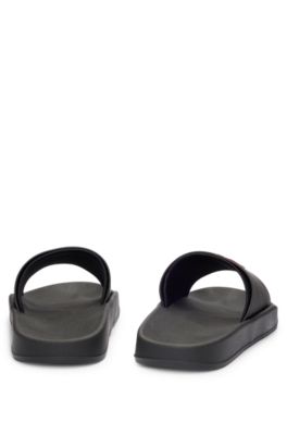 Slides with logo-branded straps, Black
