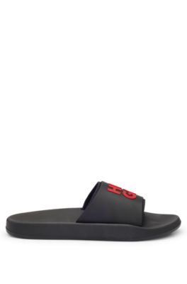 Slides with logo-branded straps, Black