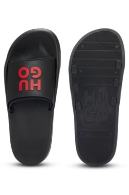 Slides with logo-branded straps, Black