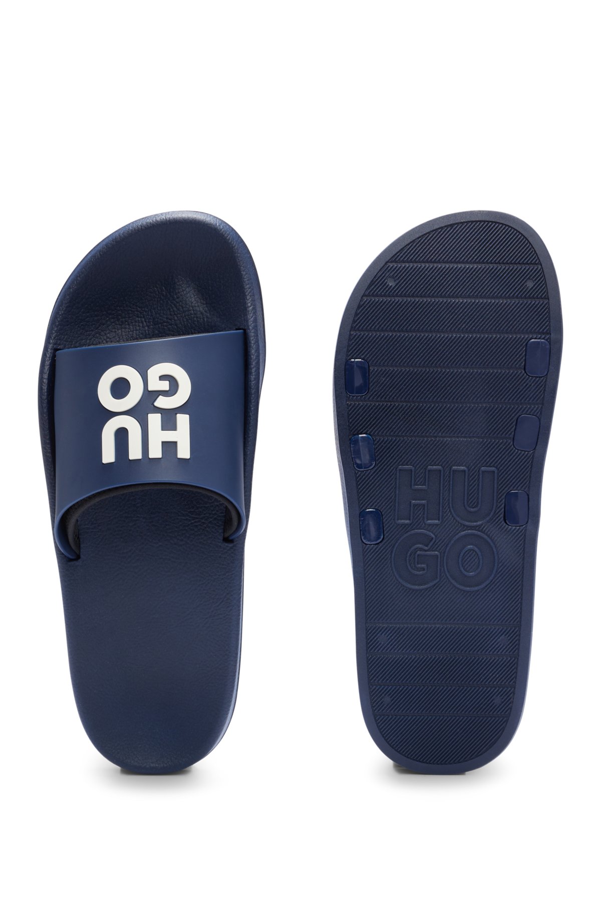 Slides with logo-branded straps, Dark Blue