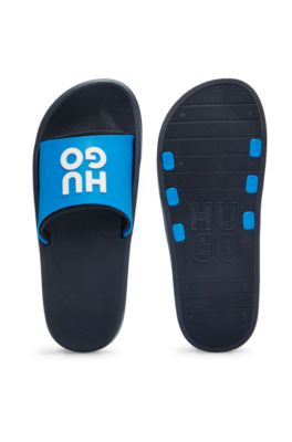 Mules &agrave; bride logot&eacute;e, Bleu