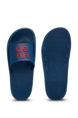 Mules &agrave; bride logot&eacute;e, Bleu