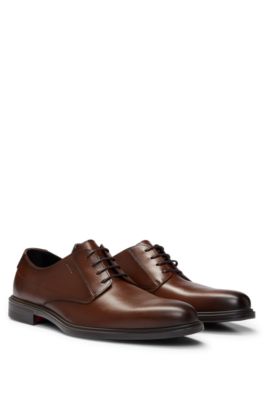 Shop Hugo Derby Shoes In Nappa Leather With Embossed Logo In Brown