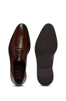 Derbies en cuir nappa &agrave; logo emboss&eacute;, Marron