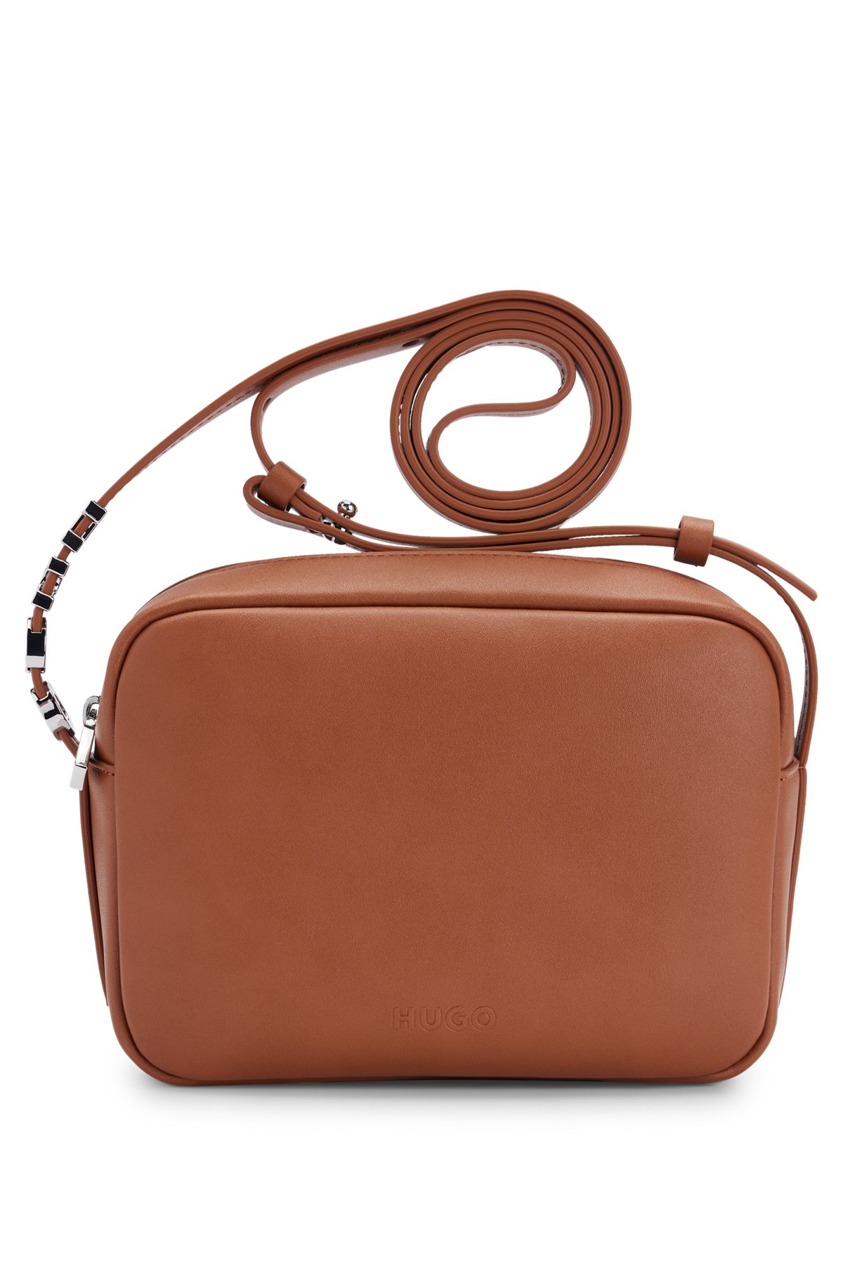 HUGO - Faux-leather crossbody bag with logo-trimmed strap
