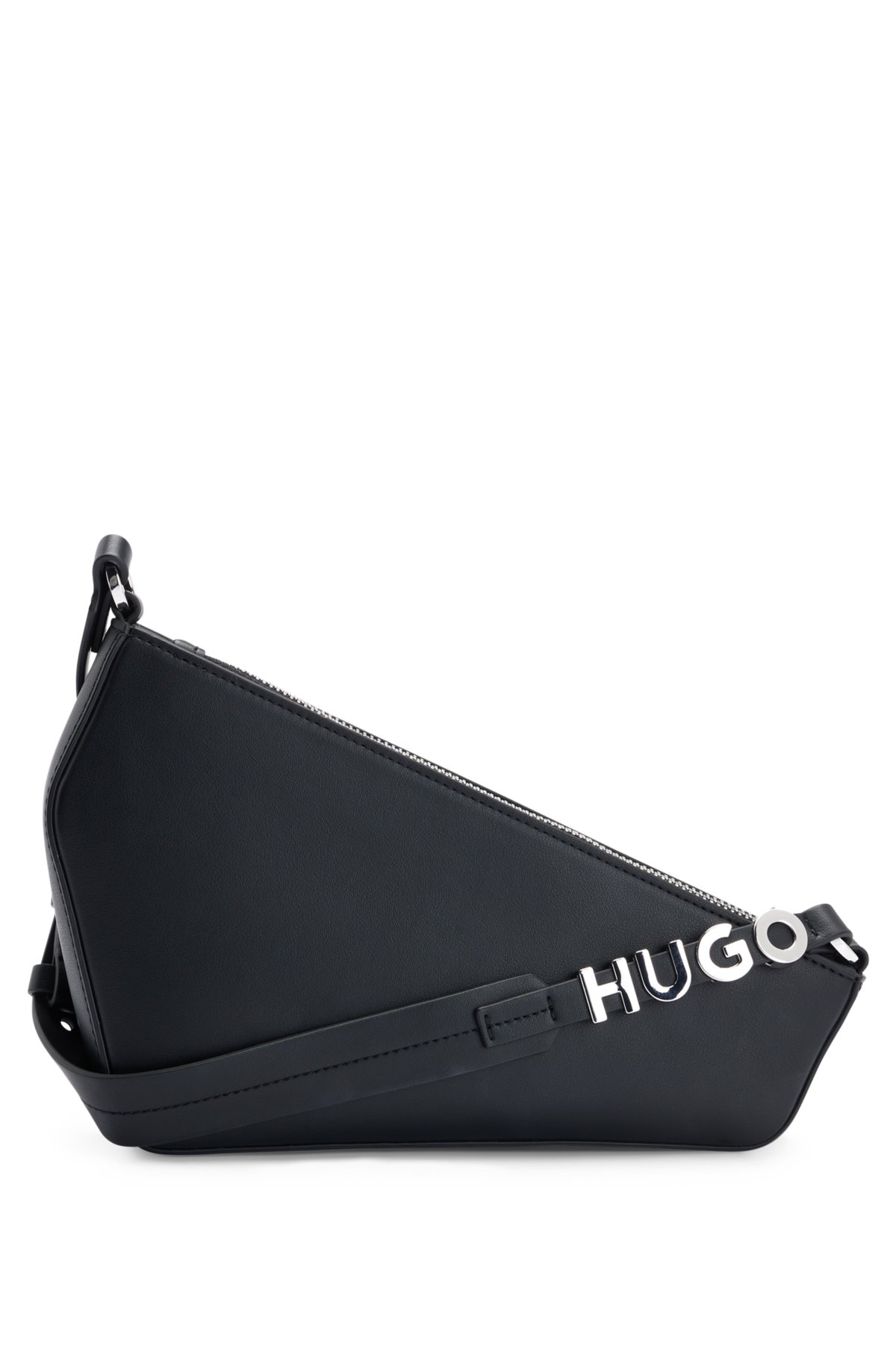 faux Asymmetric bag - with logo in HUGO metallic shoulder leather