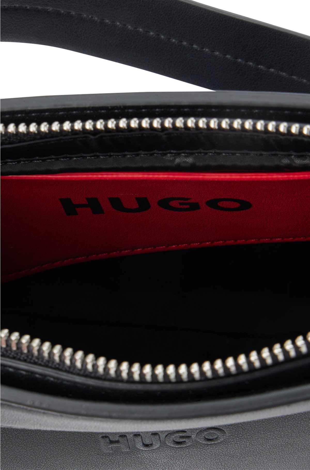HUGO - Asymmetric shoulder bag in faux leather with metallic logo