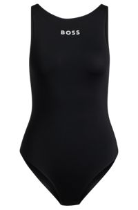 Sleeveless bodysuit with contrast logo, Black