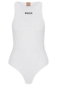 Sleeveless bodysuit with contrast logo, White