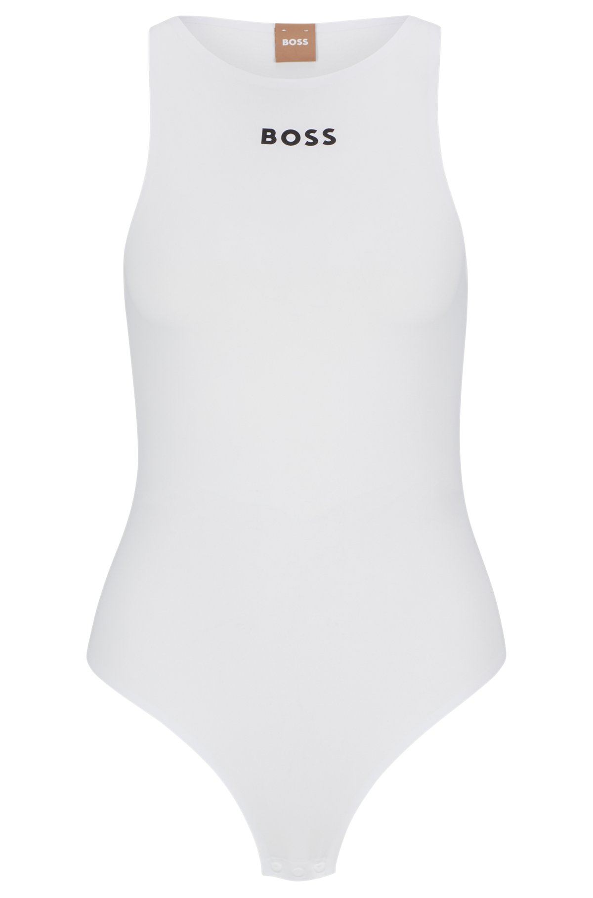Sleeveless bodysuit with contrast logo, White