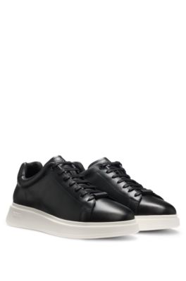 Boss black leather trainers on sale