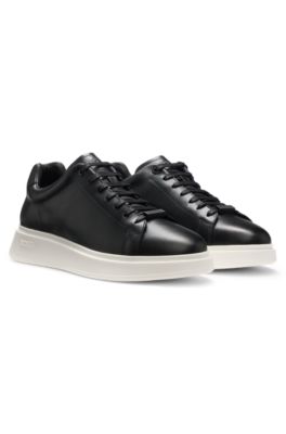 Rubber-outsole trainers in leather, Black