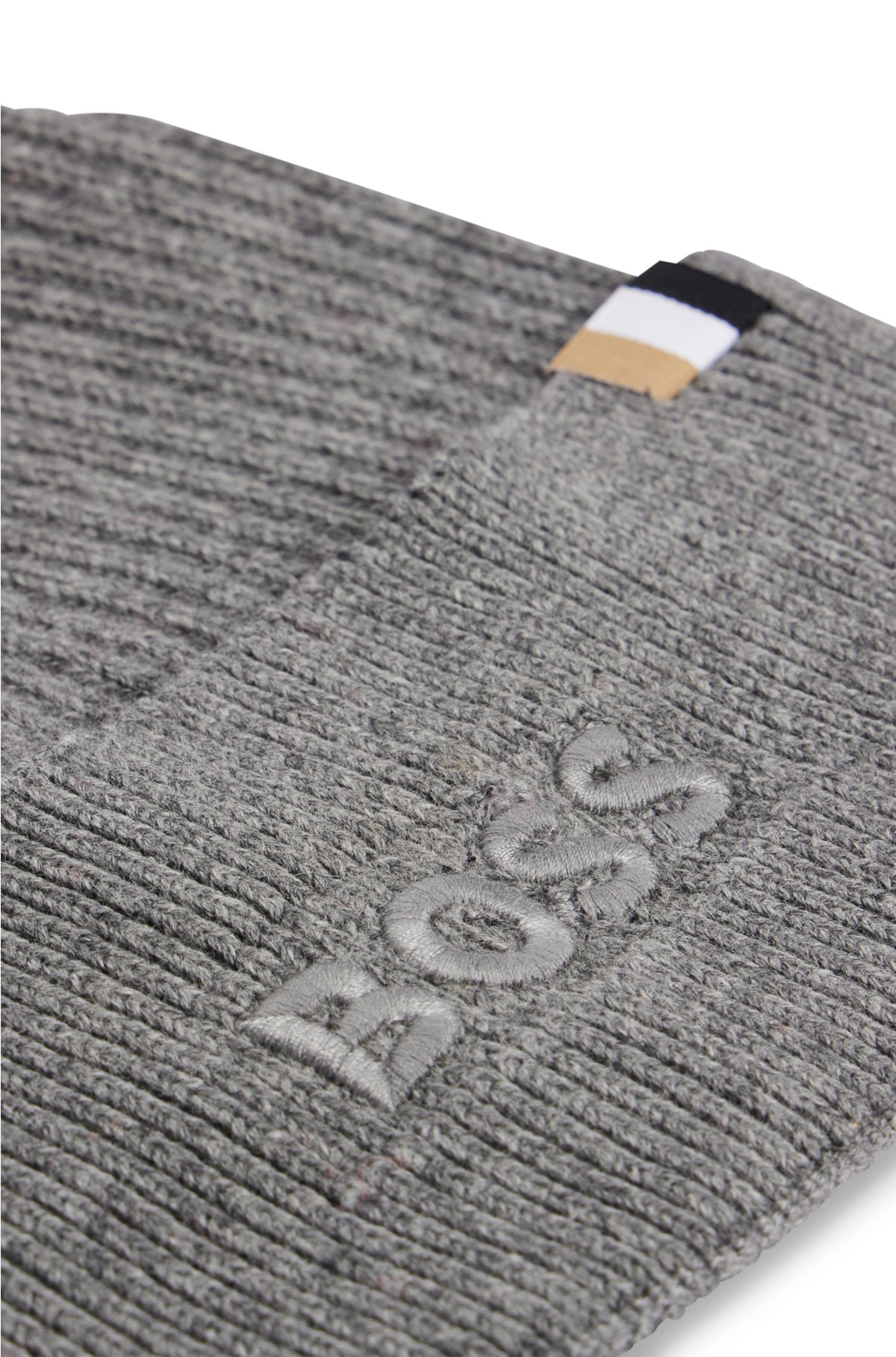 Embroidered-logo beanie hat in cotton and wool, Grey