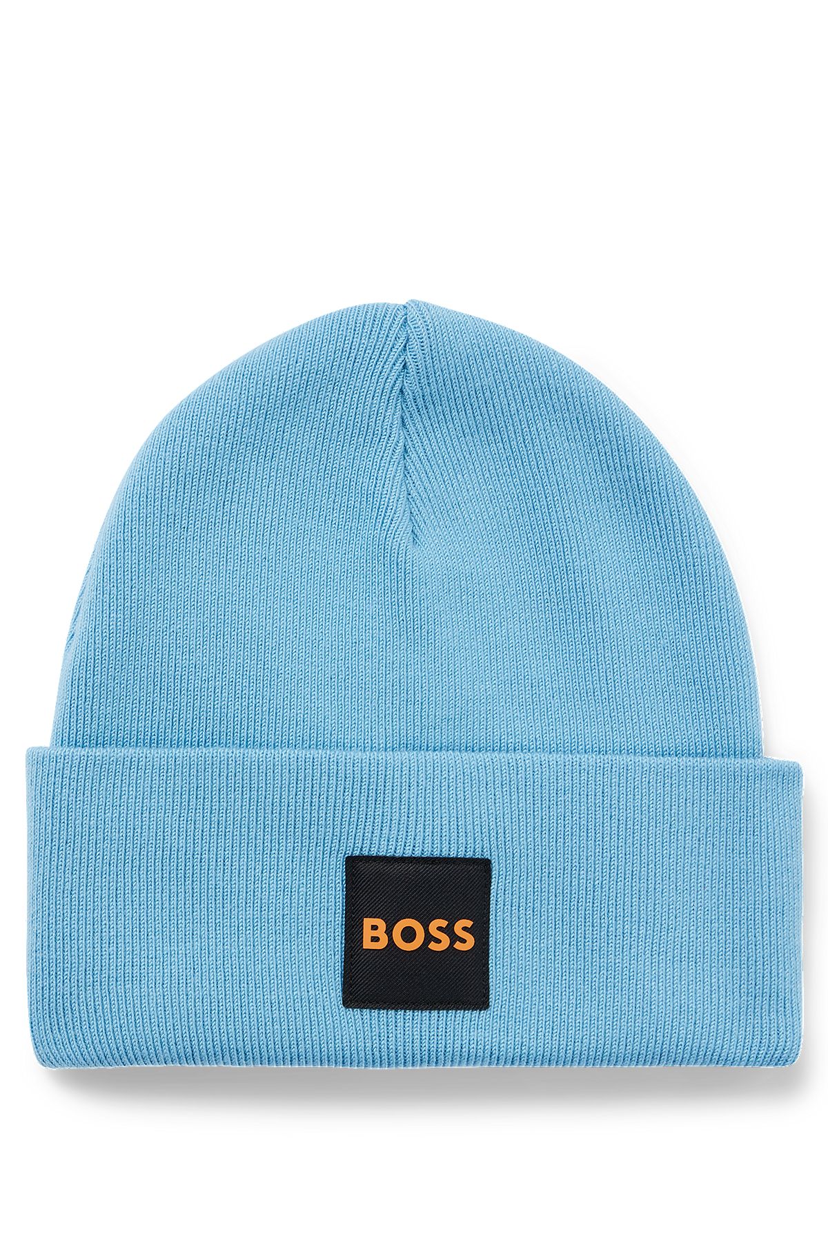 Double-layer beanie hat with logo patch, Light Blue