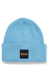 Double-layer beanie hat with logo patch, Light Blue