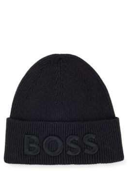 BOSS - Logo-embroidered wool and beanie hat cotton in
