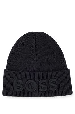 wool and Logo-embroidered cotton hat BOSS in beanie -
