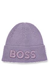 Logo-embroidered beanie hat in cotton and wool, Purple