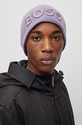 BOSS - Embroidered-logo beanie hat in cotton and wool