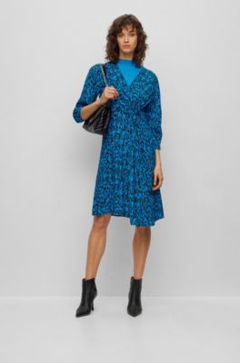Hugo Boss Wrap-front V-neck Dress With Seasonal Print In Patterned