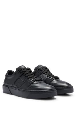 BOSS Leather lace up trainers with monogram detailing