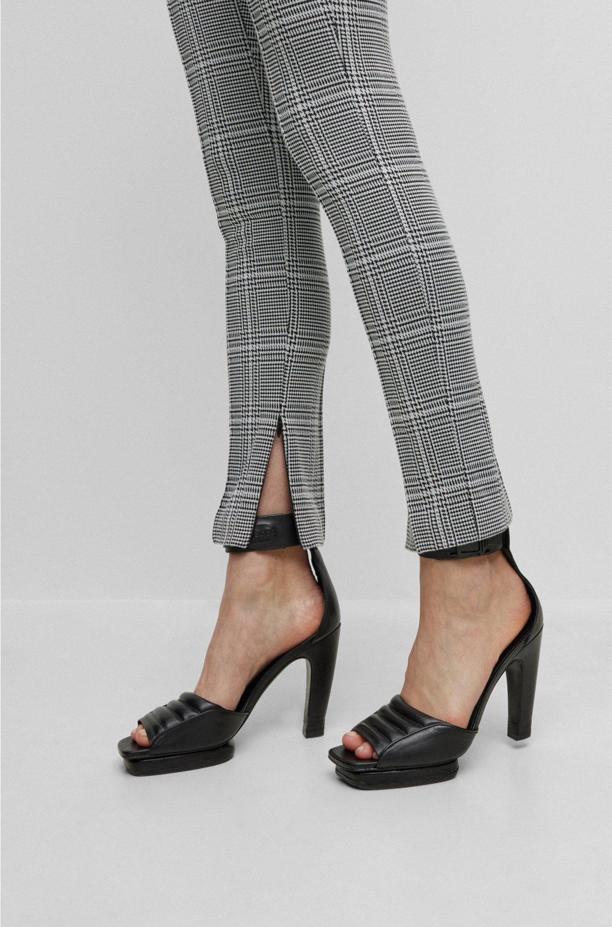 BOSS - Slim-fit checked trousers with zipped hems