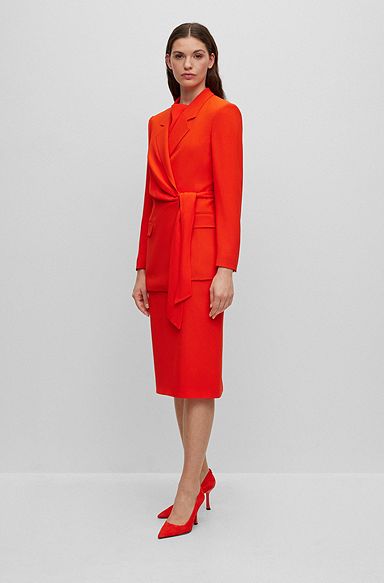 Slim-fit business dress with feature neckline , Orange