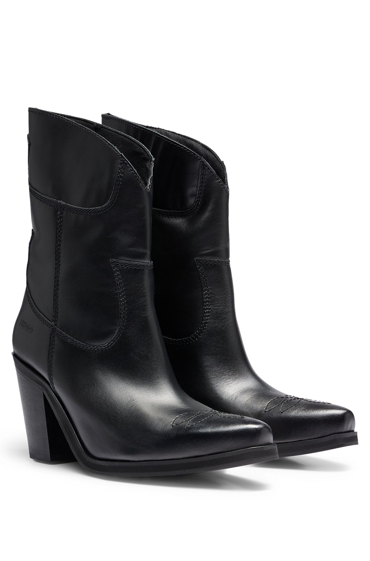 Leather cowboy boots with Cuban heel, Black