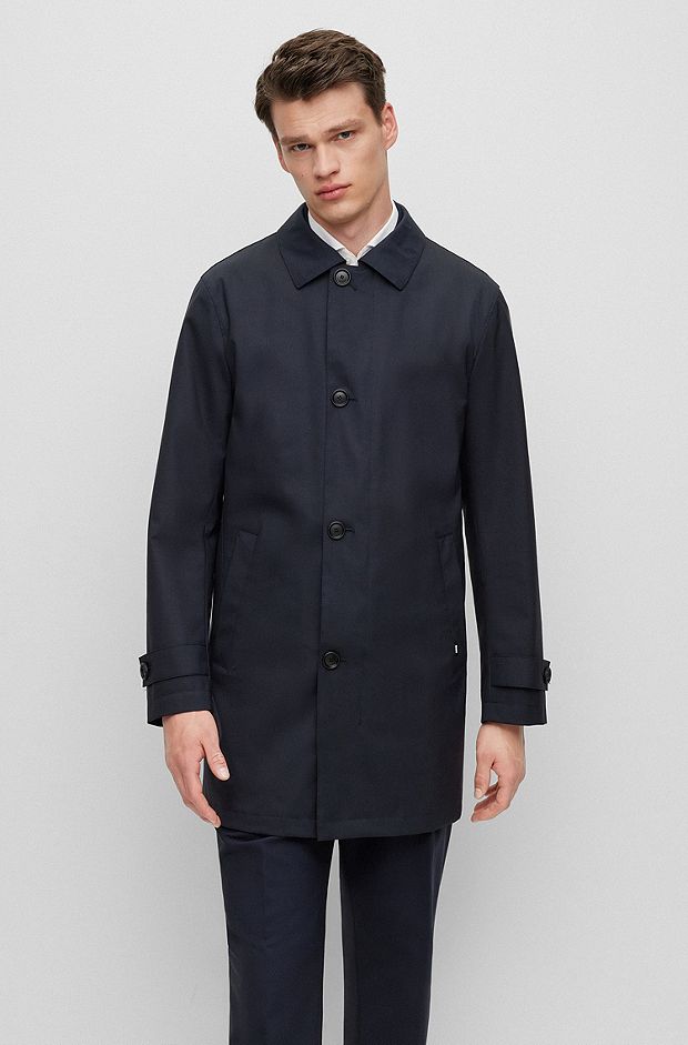 Stretch-wool regular-fit coat with zip-up inner, Dark Blue