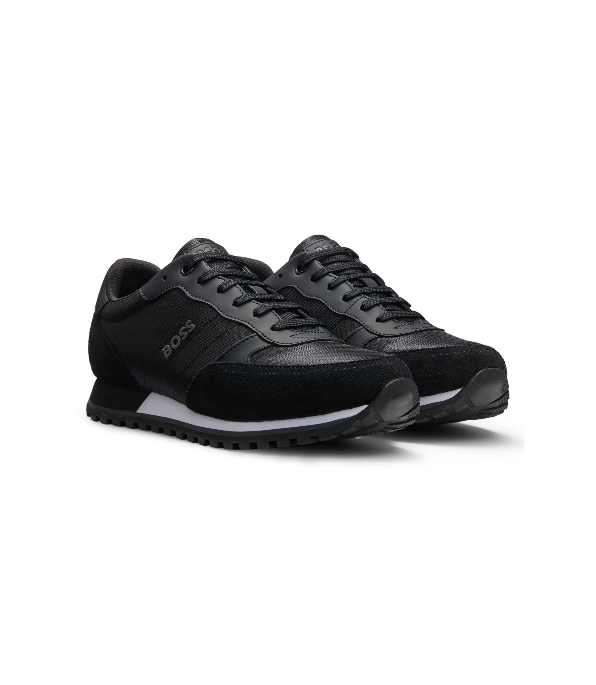 BOSS - Logo-trim sneakers with faux-leather details - Black