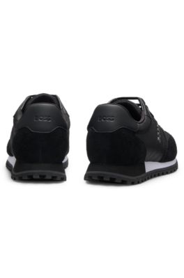 Logo-trim sneakers with faux-leather details, Black
